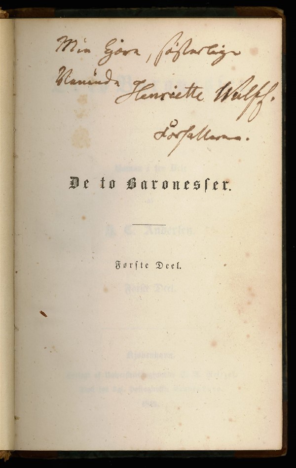 Bog: De to Baronesser. Roman i tre Dele af H.C. Anderse..., 1849 (Dansk)